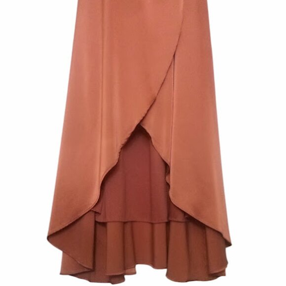 BALTIC BORN | Krystal Satin Wrap Maxi Dress Cinnamon Orange Flutter Sleeve Gown - Picture 6 of 14